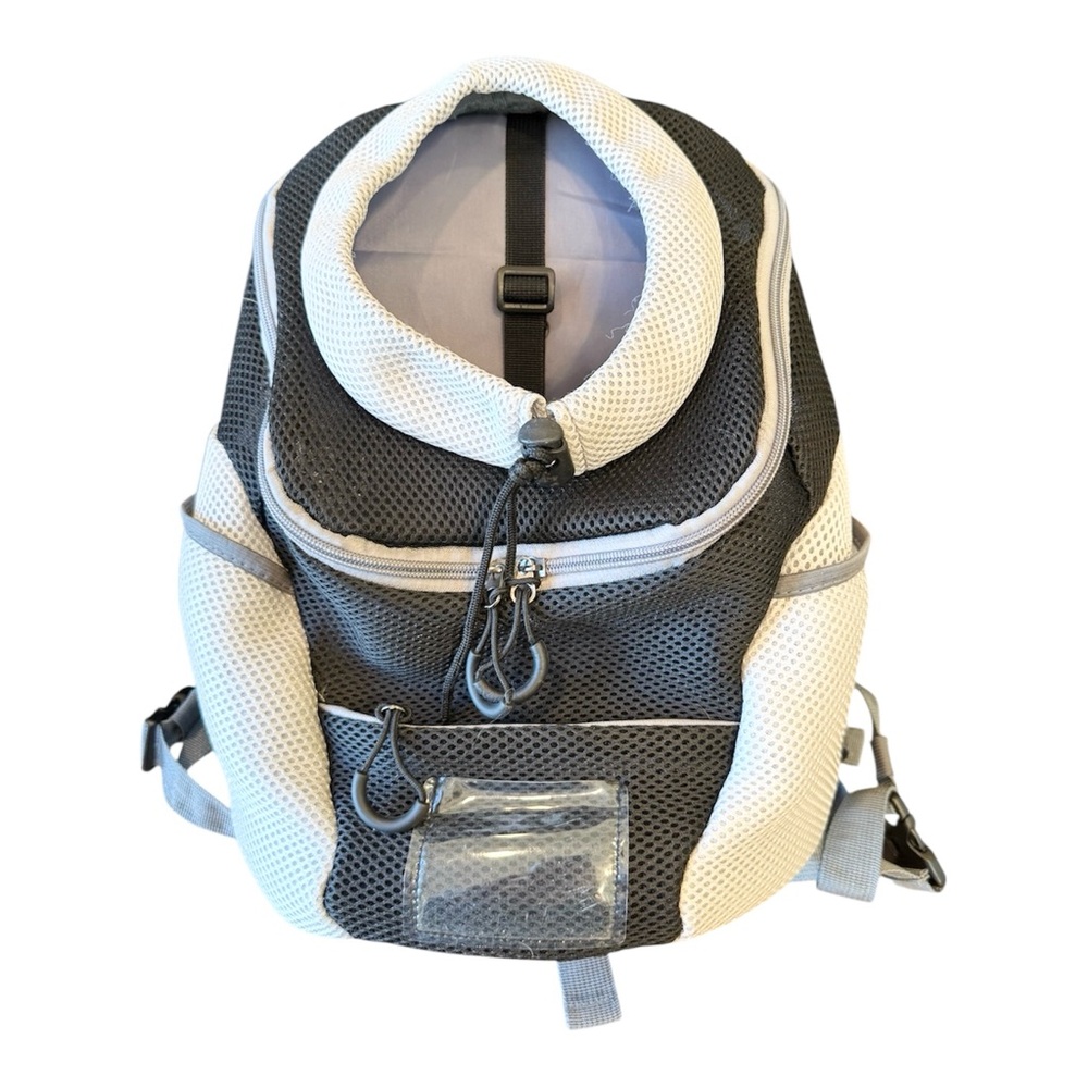 Dog Cat Carrier Backpack Puppy Pet Front Pack Breathable Head Out Black Grey